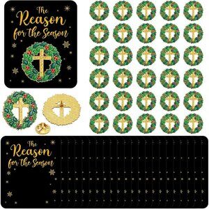 30-Piece Christmas Wreath Pins & Cards Bulk Religious Christian Holiday Brooches